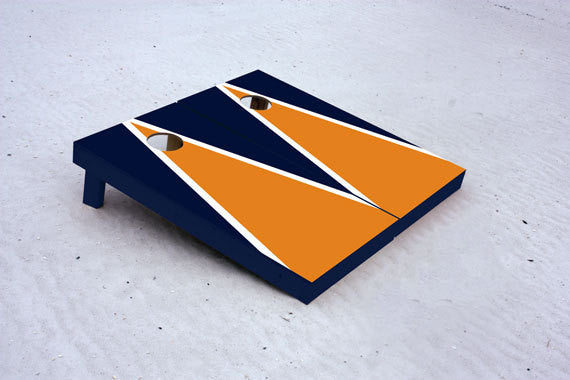 Custom Cornhole Boards Navy and Orange Matching Triangle Set