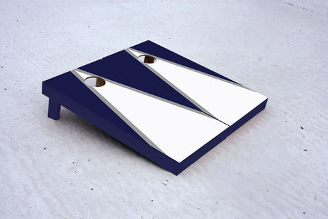 Custom Cornhole Boards White and Navy matching triangle Set with 8 cornhole bags