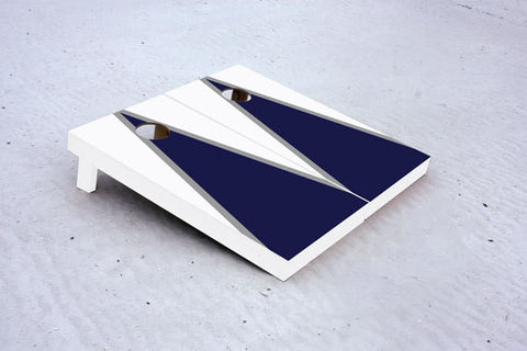 Custom Cornhole Boards Navy and White matching triangle Set with 8 cornhole bags